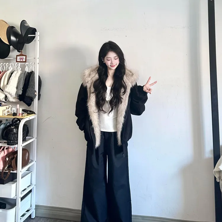 座山雕毛领女款冬季新款爆款棉服外套百搭加厚美式夹克冬季棉衣