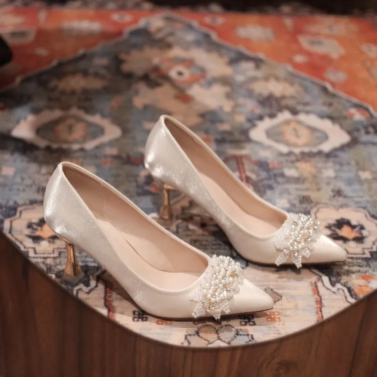 【花漾】新手百搭婚鞋女春秋酒杯跟法式单鞋女推荐不累脚2.0版～