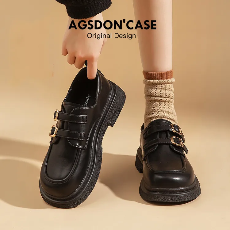 奥古狮登黑色乐福鞋女款2025春季新款厚底单鞋英伦风小皮鞋一脚蹬