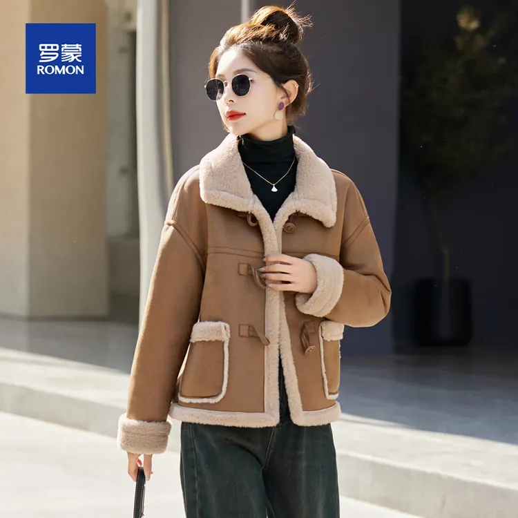 「红人上新」皮毛一体羊羔毛外套女冬装新款加厚休闲鹿皮绒机车棉服