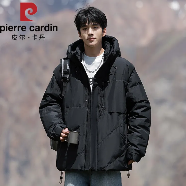 皮尔卡丹90%羽绒服男冬季新款白鸭绒外套男可拆卸袖马甲登山服男