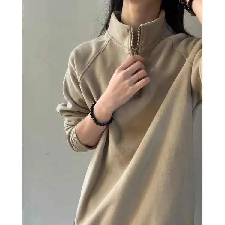 美式半拉链打底衫男款秋冬季美式加绒加厚长袖t恤重磅奥粒绒卫衣