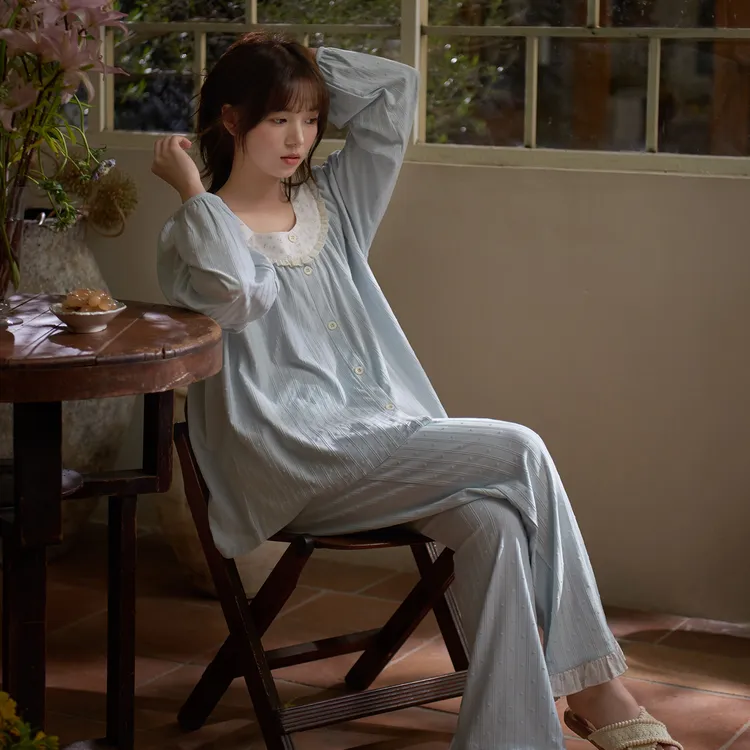 思莉太太【可露甜心】秋季睡衣女小个子纯棉长袖甜美碎花法式家居服