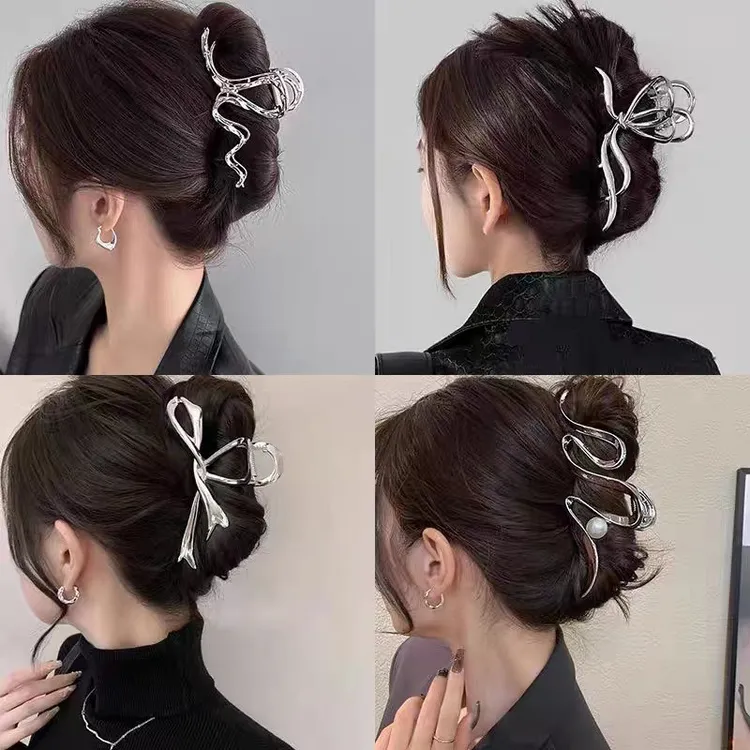 简约飘带蝴蝶结抓夹大号发夹女2024新款高级感后脑勺鲨鱼夹子发饰