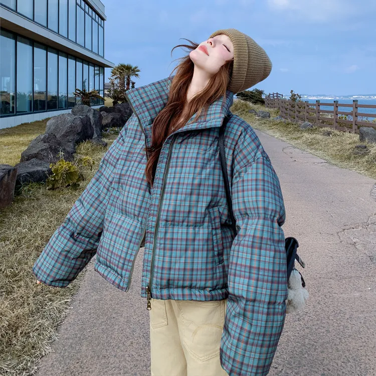 格子慵懒风保暖羽绒服女2025年冬季新款白鸭绒小个子短款加厚外套