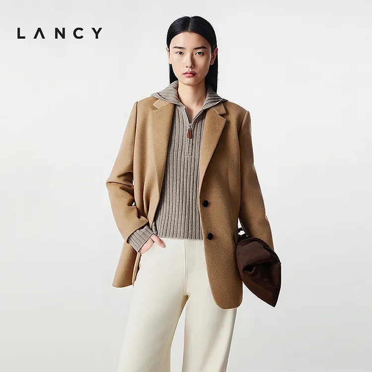 【羊毛驼绒】LANCY/朗姿2025冬新款高级感气质通勤西装西服外套女