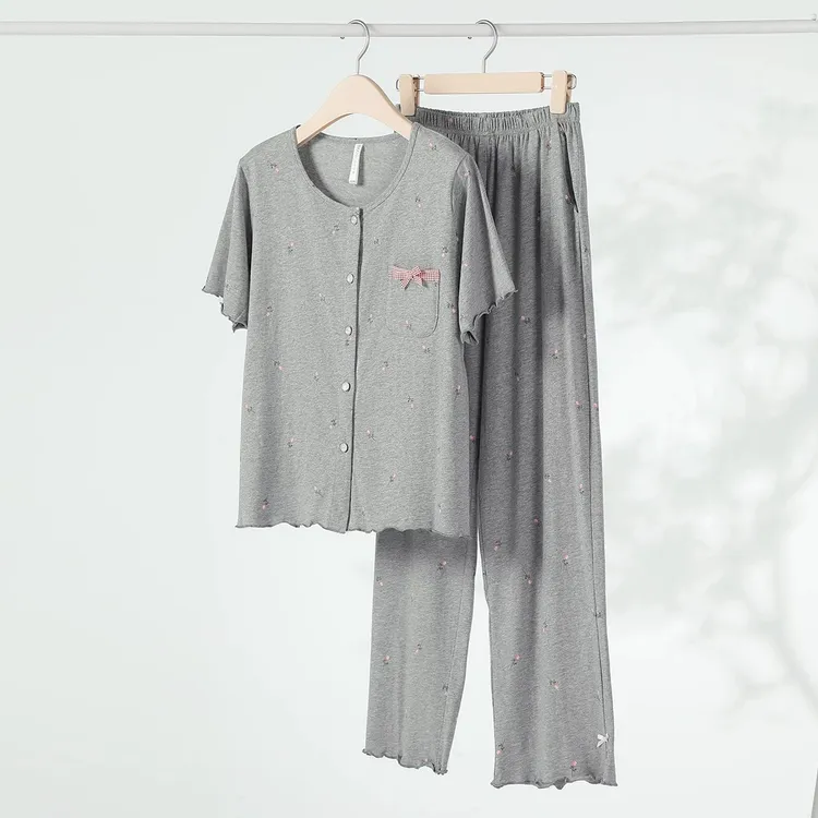 睡衣女款2025新款纯棉家居服套装春夏季淑女风短袖短裤长裤套装