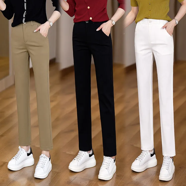 烟管裤女秋季新款九分小直筒西装裤薄款高腰百搭弹力小个子休闲裤