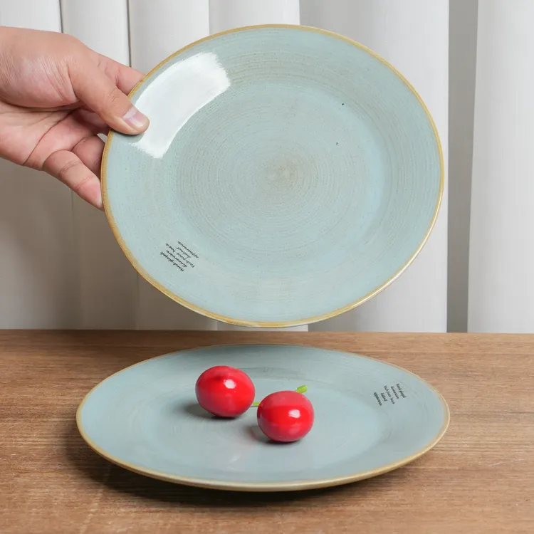 【正品】小盘釉下彩陶瓷盘子家用窑变复古绿高颜值家用餐盘新品/XP