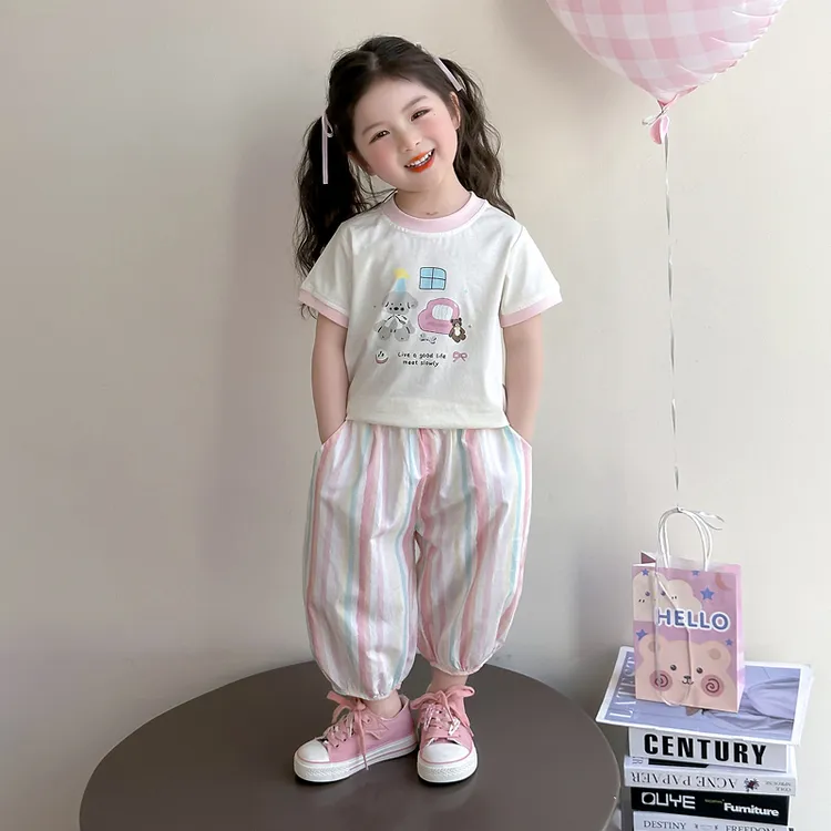 女童休闲套装2025新款儿童夏装韩版洋气短袖女宝宝夏季时髦两件套