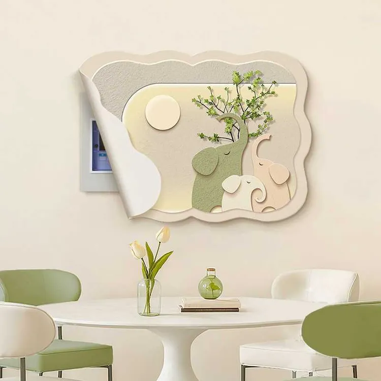 奶油风小象免打孔电表箱装饰画2025新款磁吸电闸贴画配电箱遮挡画