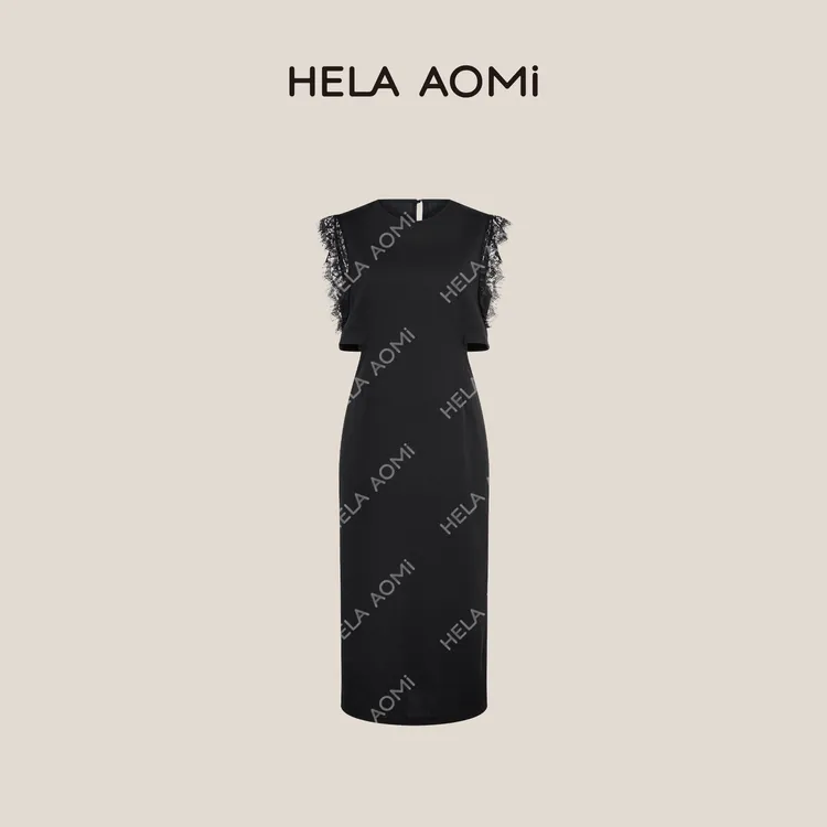 HELA AOMI“瘦没了”小众拼接蕾丝圆领修身无袖连衣裙CY5BC72468