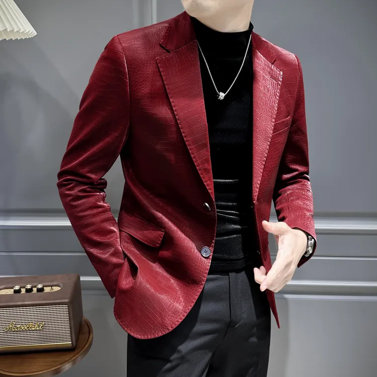 鳄鱼纹英式西装外套男款春秋新款修身男士单件西服上衣轻奢高级感