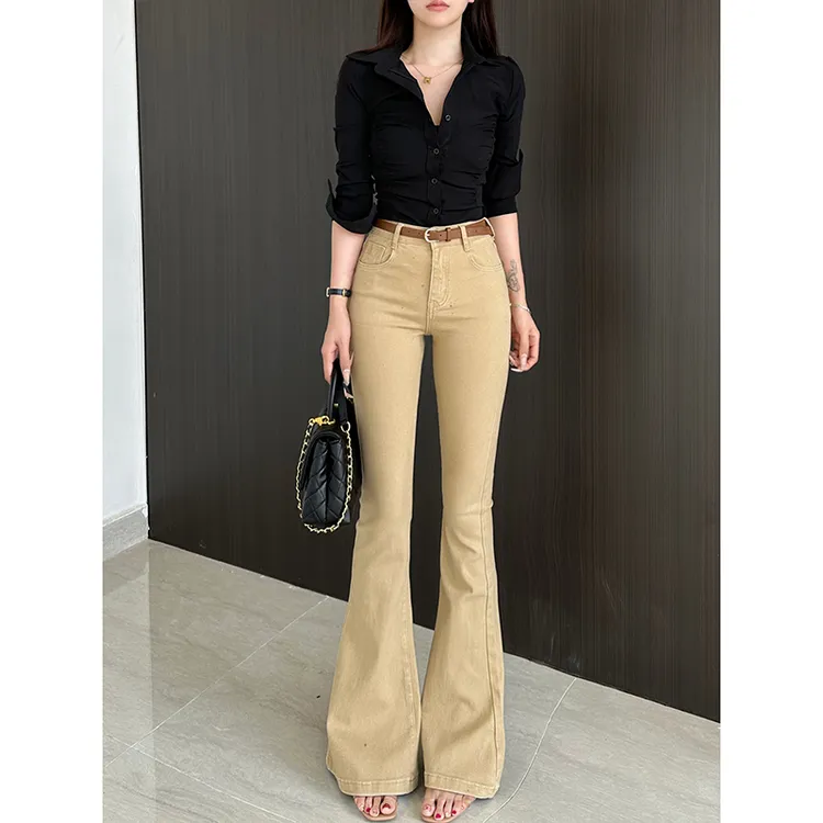 经典高腰老钱风微喇牛仔裤女2025秋季新款净版修身显瘦长裤