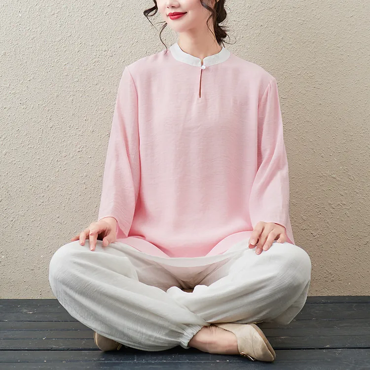 中医养生馆工作服女夏季棉麻套装中式美容院采耳店禅修服茶服套装