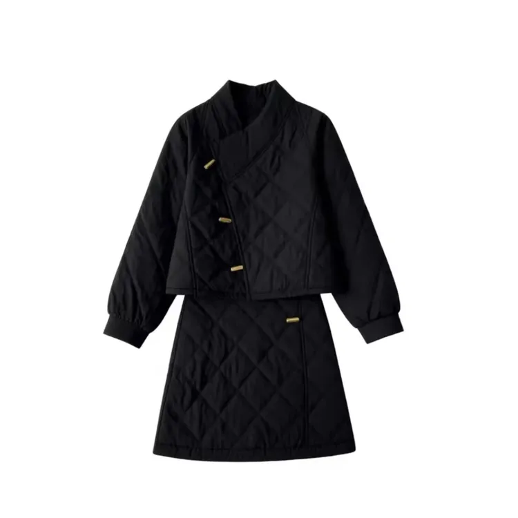 冬季加厚绗棉轻国风气质短外套+半裙小个子显瘦通勤两件套