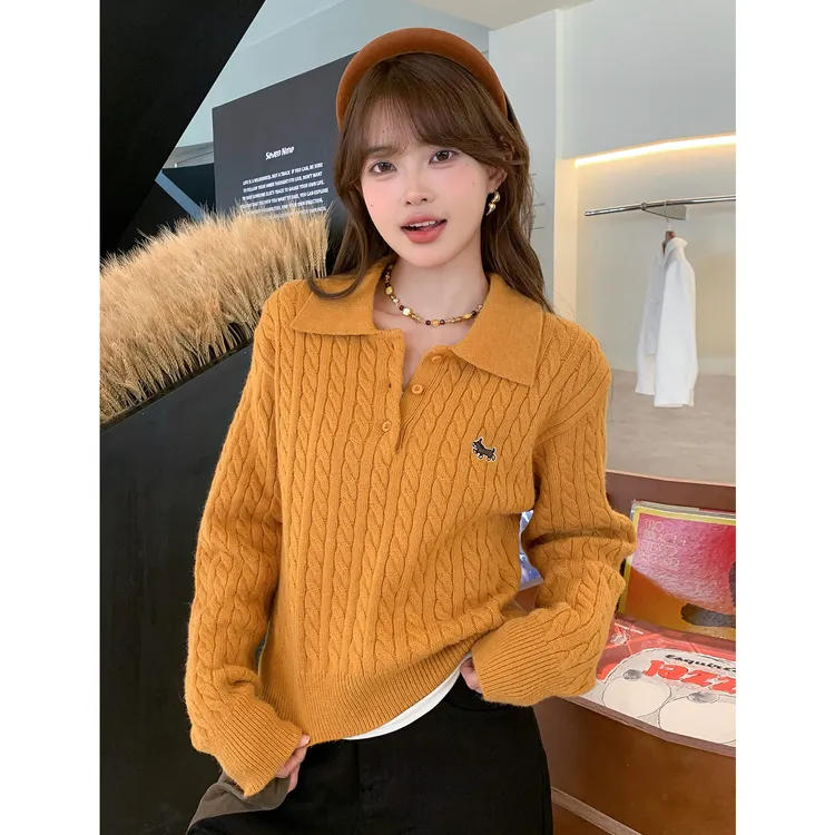 尔给秋冬500G麻花织抗起球毛衣女减龄显白加厚翻领收腰显瘦针织衫