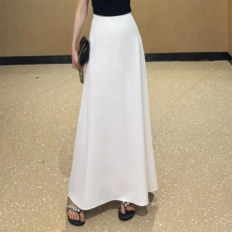 时尚优雅白色高腰A字垂感显瘦大摆半身裙女2025夏季新款气质长裙
