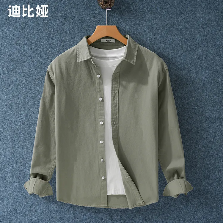 迪比娅日系文艺简约长袖衬衫男秋季新款寸衣服青年休闲纯棉衬衣Y
