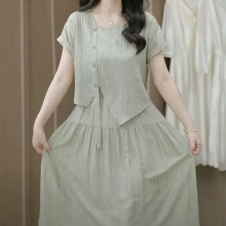 高级醋酸面料不规则时尚套装礼服裙2025夏季新款上衣裙子俩件套女