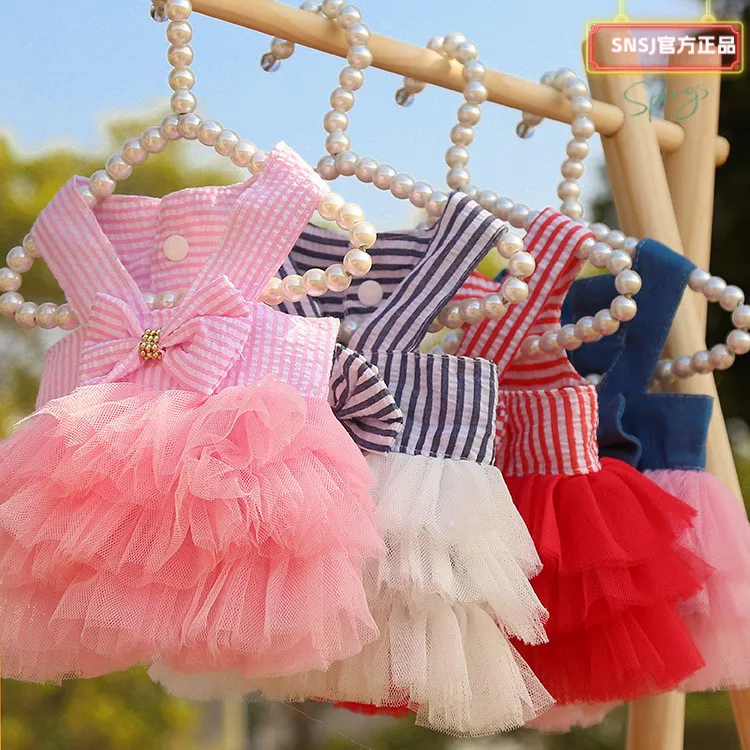 小中型犬春夏狗狗猫咪宠物衣服用品猫服饰条纹吊带网纱裙子狗衣服