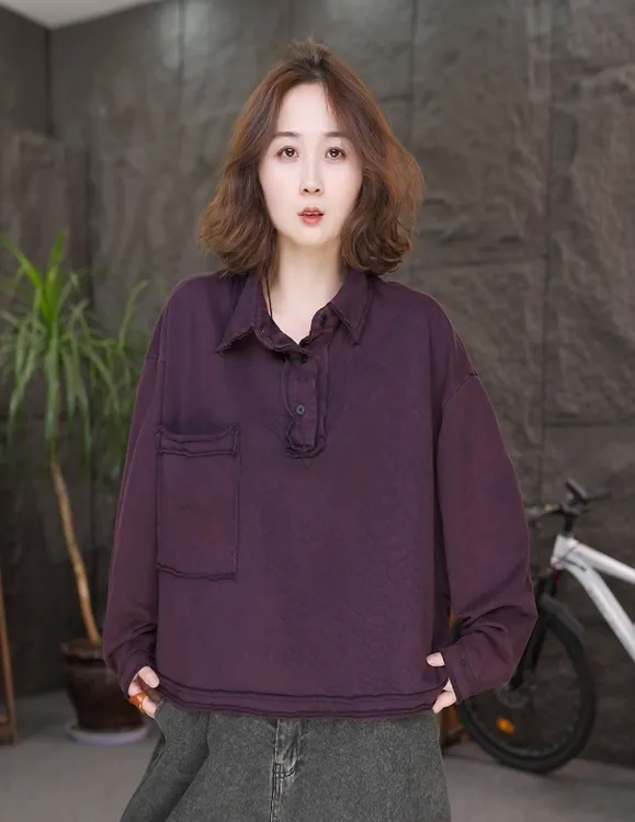 【POLO领卫衣】长袖打底衫复古宽松百搭大码上衣女装休闲卫衣QQ