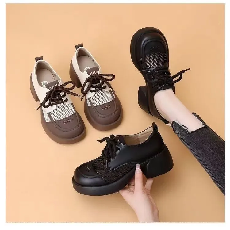 新百伦【五折清仓】【百搭时尚】真皮厚底网纱凉鞋乐福鞋女2025夏季新