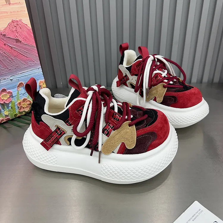 2025冬季新款增高舒适流行绑带休闲鞋女厚底休闲运动鞋百搭潮鞋