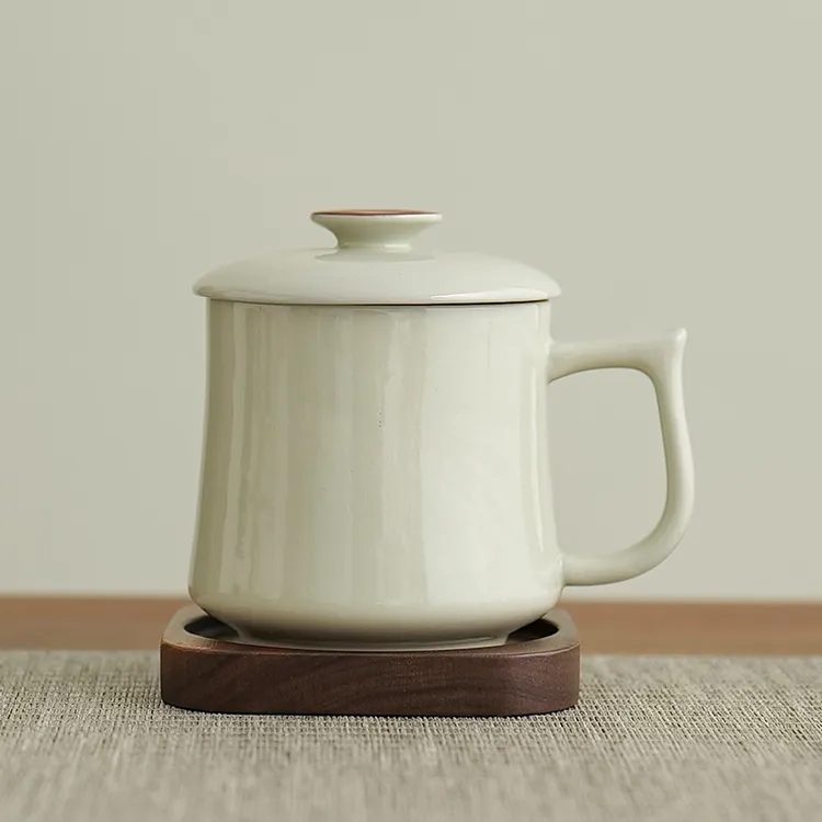 汝窑茶杯个人专用轻奢高档带盖logo定制家用泡茶大容量水杯伴手礼