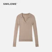 SMILEME【向日町】秋季新款纯色极简风长袖针织衫上衣MK06225308