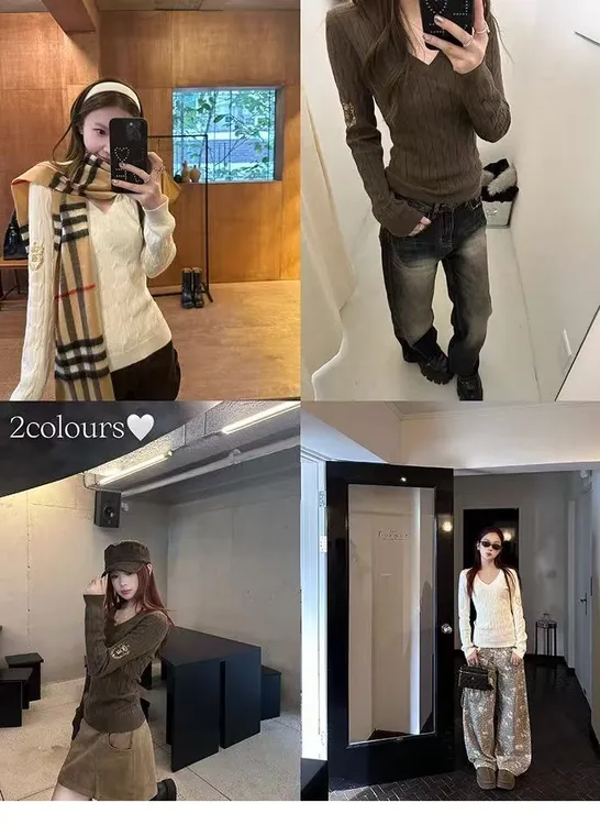 韩版V领麻花长袖针织衫女2025秋冬新款气质百搭修身显瘦打底上衣