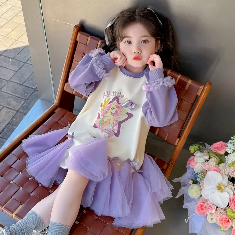 宝宝春秋卡通动漫长袖卫衣裙2025小女孩公主风可爱超萌圆领连衣裙