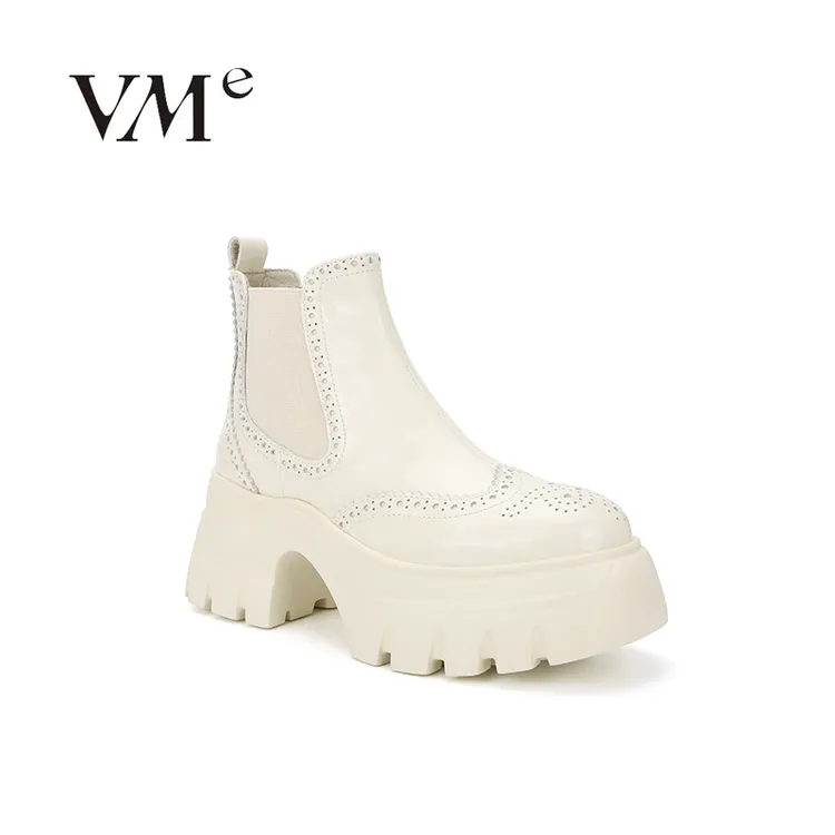 VME/舞魅秋冬真皮圆头厚底百搭英伦风女时尚切尔西靴【VS25D1841】