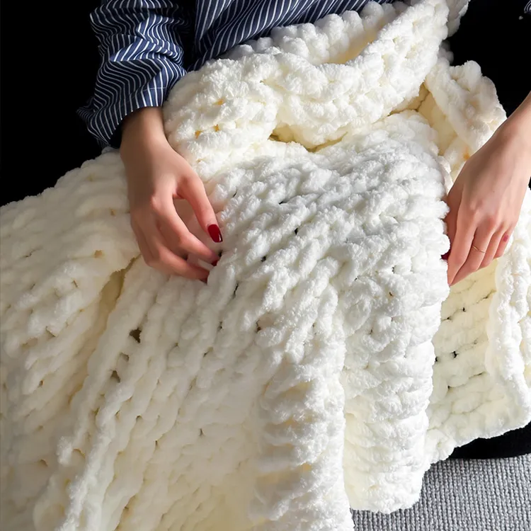 林允同款！ins手工粗毛线针织毛毯沙发毯子休闲盖毯夏秋新款床尾巾