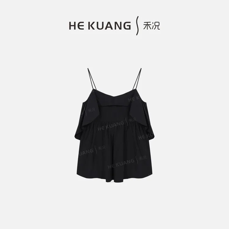 禾况HEKUANG琥珀流光【晚风霜纱】百搭无袖纯色拼接上衣C652 0295