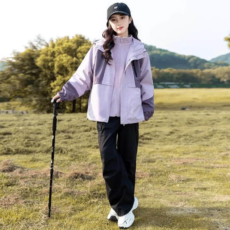 女童外套春秋款2025新款中大童洋气秋冬三合一可拆卸冲锋衣摇粒绒