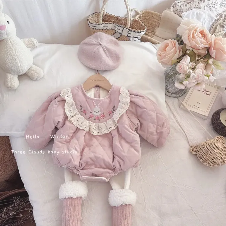 婴儿连体衣冬季加绒可爱公主哈衣保暖棉服包屁衣爬服周岁服外出服