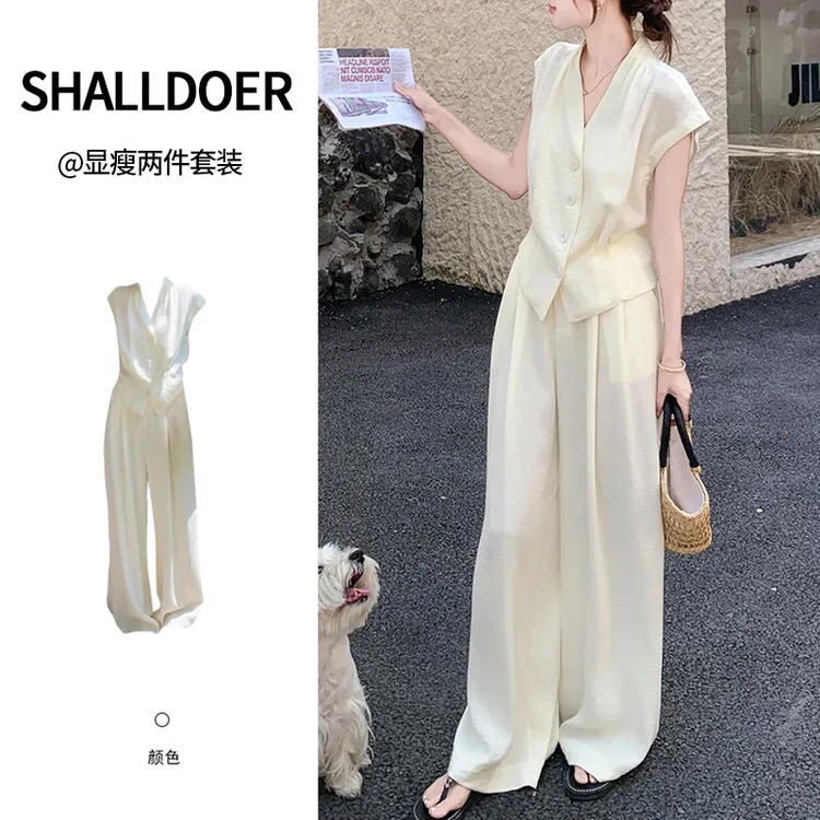 高级感时尚气质马甲套装女2025夏季新款通勤休闲高腰阔腿裤两件套