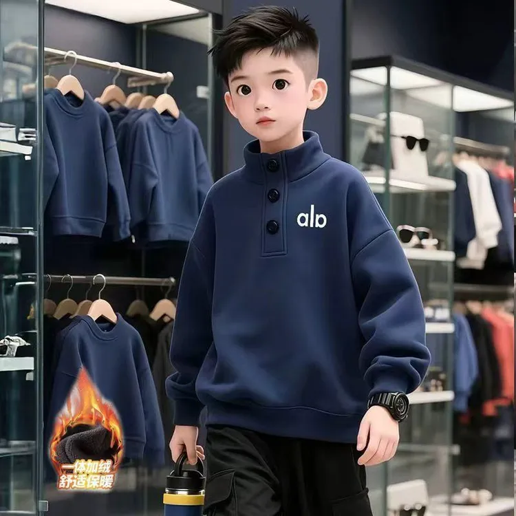 2025儿童加绒卫衣新款男童冬季加厚中大童帅气上衣长袖卫衣