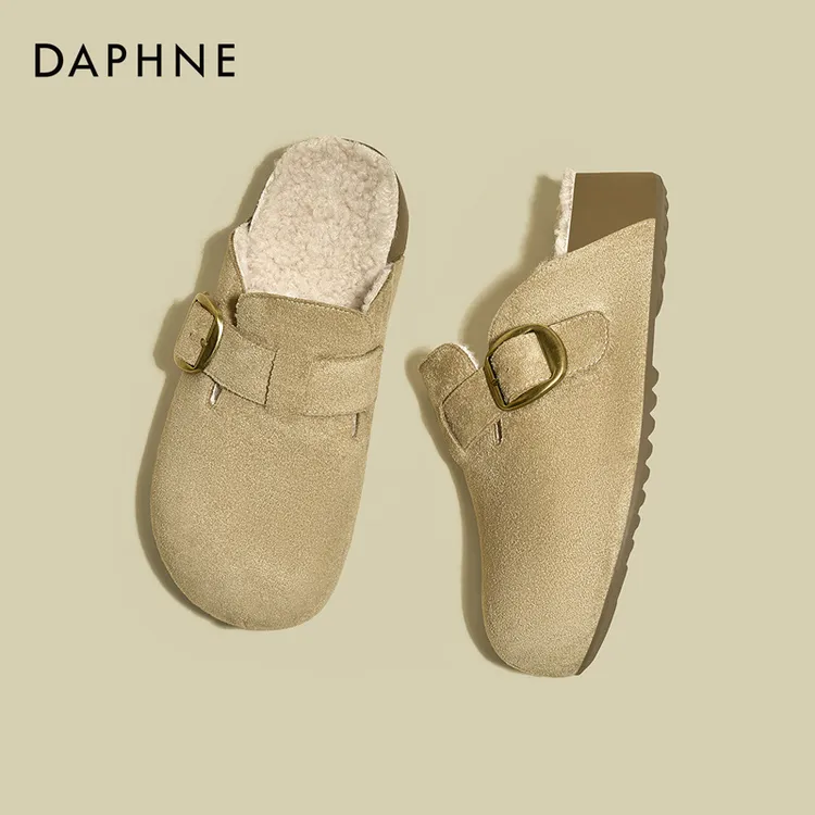 达芙妮厚底勃肯鞋包头拖2025冬季加绒百搭增高外穿一脚蹬半拖鞋女