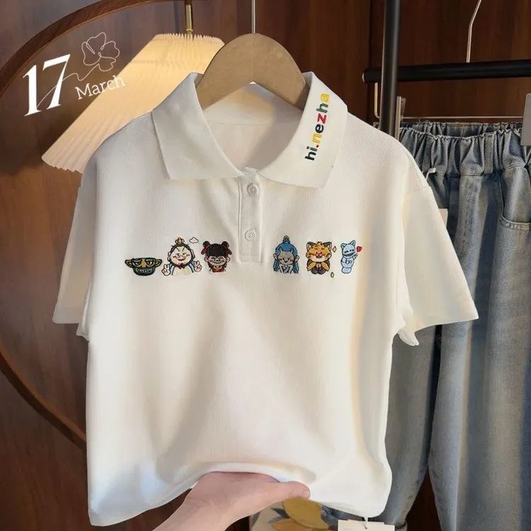 【高定珠地棉重工刺绣哪吒系列】2025新款男女童春夏POLO短袖DS