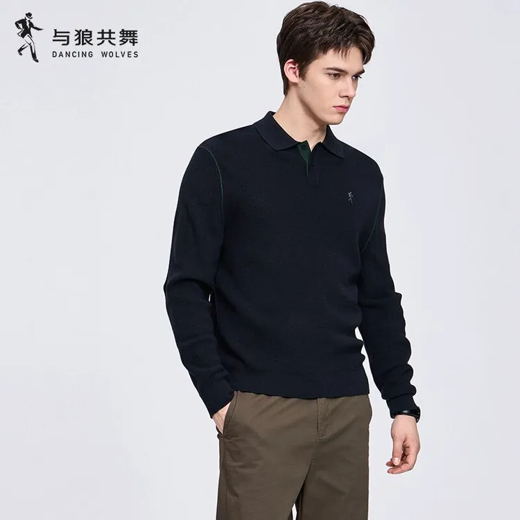 【绵羊毛】与狼共舞POLO领男士毛衣2025秋冬新款撞色保暖高级针织衫