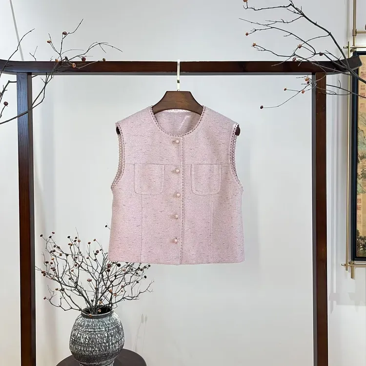 PM王囡囡 粉色花边小香风马夹背心 ND1A0298