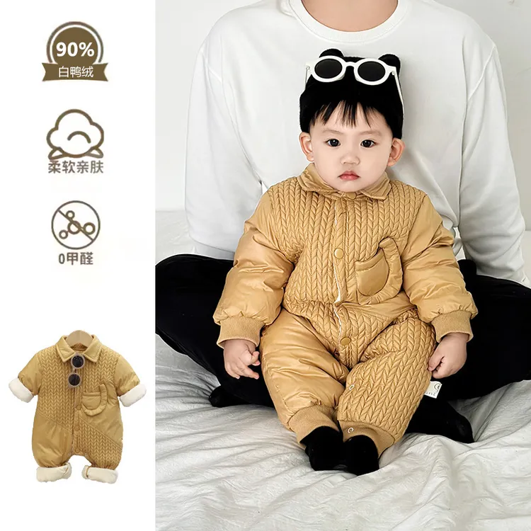 休闲风语越服饰婴儿冬装衣服冬季男宝宝连体衣轻薄加绒冬款外出爬