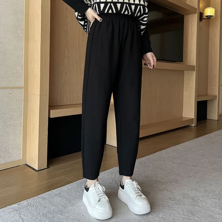 黑色九分直筒裤女2025春秋新款宽松百搭哈伦休闲锥形裤女外穿显瘦