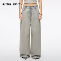 Miss Sixty2025秋新款牛仔裤女复古水洗低腰纽扣门襟箱型裤流光风