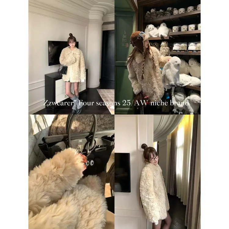 Zzwearer”25/AW“元英卷卷托卡”小翻领甜美环保毛毛外套新款女
