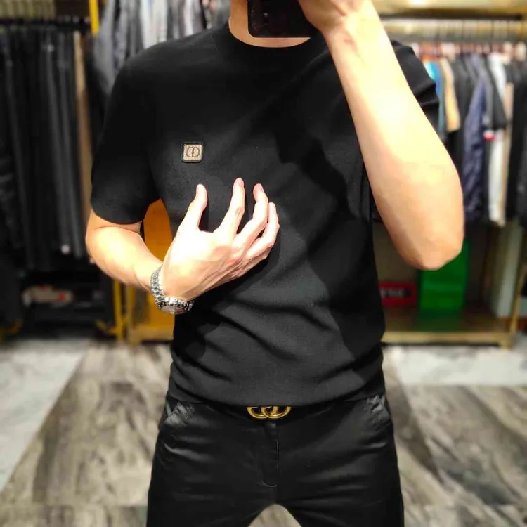 秋冬季新款男百搭圆领打底针织短袖T恤潮牌欧货男士休闲打底衫