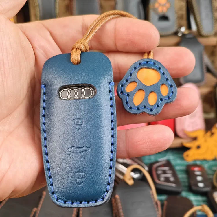 适用奥迪A4折叠改一键启动款真皮高档立体钥匙包套