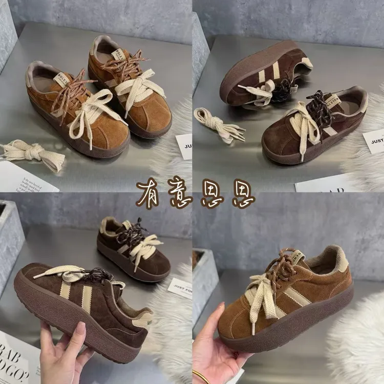 有意思思女鞋“元宝”秋冬加绒软底时尚百搭鞋子厚底德训鞋女款爆款